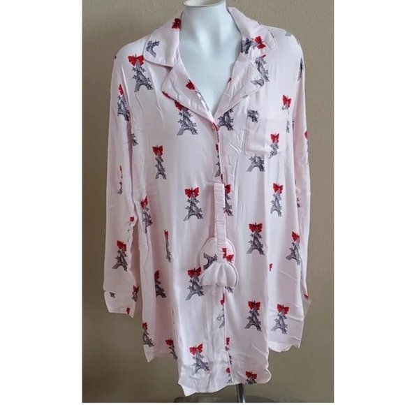 Womens Christmas in Paris Eiffel Tower Sleep Shirt Eyemask Set Size Large 2X NWT - Picture 2 of 4